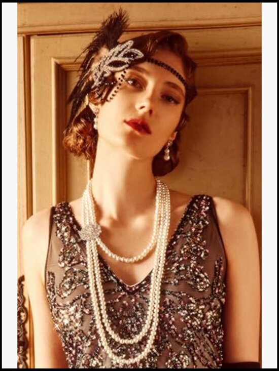 1920s Flapper Headband Sequin Showgirl Hair Band Feather Gatsby Party Accessory main image 5